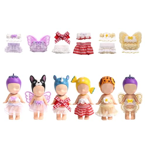 6 Sets Puppen Outfits für Sonny Angel 7,62cm Puppen, Sammlerkleidung Erwachsene mit Oberteilen und Röcken Modeaccessoires für Minifiguren zur Ausstellung und Dekoration (Lila, Rot, Gelb) von Goktvai