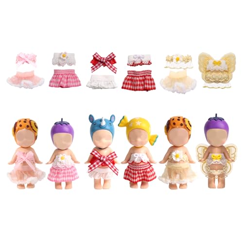 6 Sets Puppen Outfits für Sonny Angel 7,62cm Puppen, Sammlerkleidung Erwachsene mit Oberteilen und Röcken Modeaccessoires für Minifiguren zur Ausstellung und Dekoration (Rosa, Rot, Gelb) von Goktvai