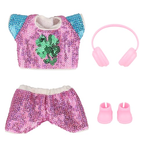 70er Jahre Disco Puppenkostüm-Zubehör, Lila Pailletten-Puppenkleidungsset Inklusive Kopfhörer Schuhe Hose Paillettenkleidung Retro-Halloween-Anzieh-Outfits für 17 cm Großes Spielzeug von Goktvai