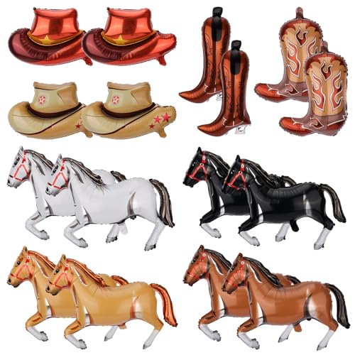 Goktvai 16stk Western-Cowboy Ballons Set, Cowboy Hut Stiefel & Pferde Ballons für Western Party Dekorationen Rodeo Cowgirl Geburtstagsfeiern Wilder Westen Thema Party Zubehör von Goktvai