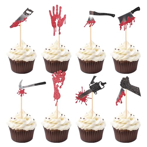 Goktvai 24 Stück Halloween Cupcake Topper, Glitzer Horror Gruselig Blutmesser-Cupcake-Picker Gruselig Kuchendekorationen mit Filmthema für Halloween-Party Geburtstagszubehör Desserttisch Goktvai 24 Stück Halloween Cupcake Topper, Glitzer Horror Gruselig Blutmesser-Cupcake-Picker Gruselig Kuchendekorationen mit Filmthema für Halloween-Party Geburtstagszubehör Desserttisch von Goktvai