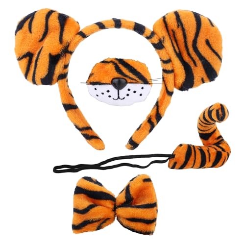 Goktvai 4 Teiliges Tiger Kostüm Set, Stirnband Fliege Schwanz Nase Tiger Accessoires für Damen Herren Kinder Lustiges Tierkostüm Zubehör für Halloween Cosplay Party Goktvai 4 Teiliges Tiger Kostüm Set, Stirnband Fliege Schwanz Nase Tiger Accessoires für Damen Herren Kinder Lustiges Tierkostüm Zubehör für Halloween Cosplay Party von Goktvai