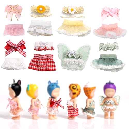 Goktvai 8 Sets 7,62cm Puppen Outfits für Sonny Angel, Sammlerkleidung für Erwachsene mit Oberteilen und Röcken Puppenzubehör zur Dekoration und Präsentation (Gelb, Grün, Rot, Rosa) von Goktvai