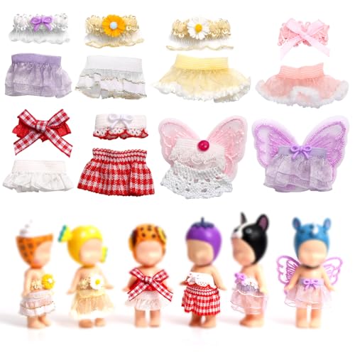 Goktvai 8 Sets 7,62cm Puppen Outfits für Sonny Angel, Sammlerkleidung für Erwachsene mit Oberteilen und Röcken Puppenzubehör zur Dekoration und Präsentation (Pink, Lila, Gelb, Rot) von Goktvai