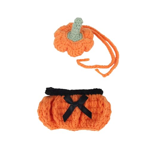 Goktvai Kleidung für 17cm Puppe, Gestrickter Halloween Kürbis Hut und Laternen Kleid Stilvolles Outfit Set Zubehör für Puppen Ausstellung oder Dekoration (Keine Puppen) von Goktvai