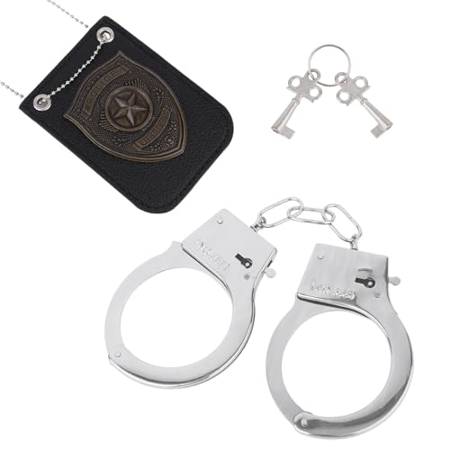 Goktvai Spielzeug Handschellen mit Schlüsseln Kinder, Spiel Handschellen mit Polizeiabzeichen Requisiten Polizisten Rollenspiele Bühnen Kostümzubehör Rollenspiel für Halloween Partys (Silber) von Goktvai