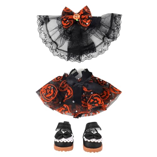 Halloween Puppenkleidung für 17cm, Puppen Outfits Kürbisrock Set Süßer Rock Schleier und Schuhe Kostümzubehör für 15/17cm Große Puppen (Ohne Spielzeug) von Goktvai