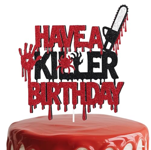 Have a Killer Birthday Kuchen-Topper, 14x14,5cm Halloween Horror Geburtstagsfeier-Dekorationen Zombie Vampir Thema Glitzer-Kuchendekoration für Horrorfilm Halloween Blutige Partydeko Zubehör Have a Killer Birthday Kuchen-Topper, 14x14,5cm Halloween Horror Geburtstagsfeier-Dekorationen Zombie Vampir Thema Glitzer-Kuchendekoration für Horrorfilm Halloween Blutige Partydeko Zubehör von Goktvai