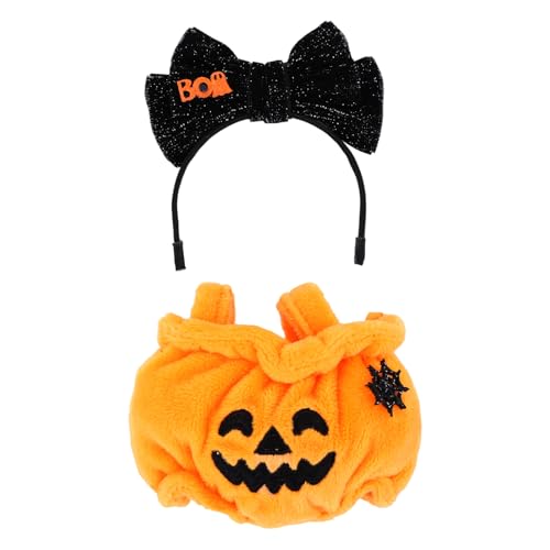 Puppen Kürbis Kleidungsset, Kürbis Outfit mit Stirnband Modische Halloween Outfits Süße Halloween Kleidung für Sammlerpuppen (Schwarz, Orange) von Goktvai