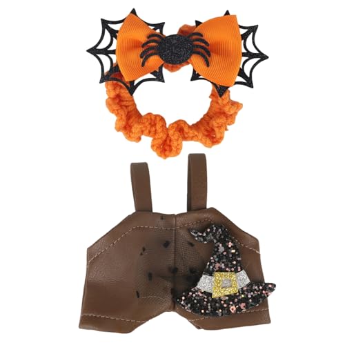 Puppenkleidung Halloween für 17cm, Handgefertigt Plüsch-Spielzeug-Outfits mit Stirnband und Overalls Puppenkostüm-Accessoire zum Spielen und Präsentieren von Goktvai