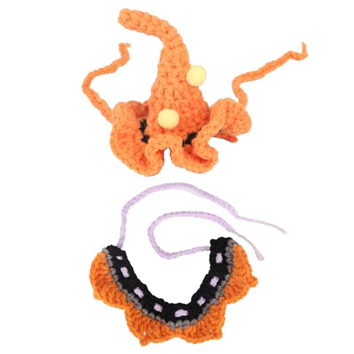 Puppenkleidung Halloween für 17cm, Süßes Plüsch-Outfit mit Hut und Lätzchen Handgefertigt Puppen-Halloween-Kostüm-Zubehör für Sammler-Fans (Orange) von Goktvai