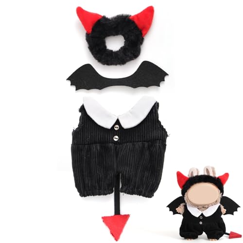 Puppenkleidungsset, Schwarz Halloween-Teufelskostüm für 17cm Große Plüschpuppen Inkl. Horn-Stirnband Outfit und Flügel Stilvolle Süße Accessoires Perfektes Puppenkleidungsset, Schwarz Halloween-Teufelskostüm für 17cm Große Plüschpuppen Inkl. Horn-Stirnband Outfit und Flügel Stilvolle Süße Accessoires Perfektes von Goktvai