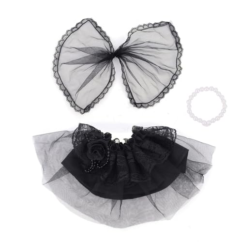 Schwarzes Brautkleid für 17cm Große Puppen, Elegantes Halloween-Puppenkostüm mit Schleierkleid und Halskette Puppenkleidung für Sammlerfans (Nur Kleidung) von Goktvai