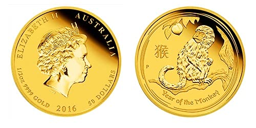 1/10 Unze Goldmünze AFFE 2016, Lunar Serie II der Perth Mint Australien, Feingold, incl Münzkapsel und Geschenkbeutel, Neuware von Gold