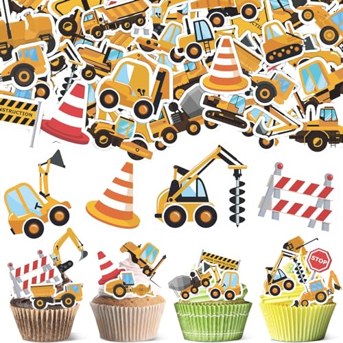 64 Stk Baustelle Tortendeko Essbar Kuchendeko Geburtstag Junge, Bagger Deko Kindergeburtstag 2, Bagger Muffin Deko Essbar,Esspapier Tortendeko Traktor,Cupcake Topper Gabelstapler für Kinder Geburtstag von GoldRock