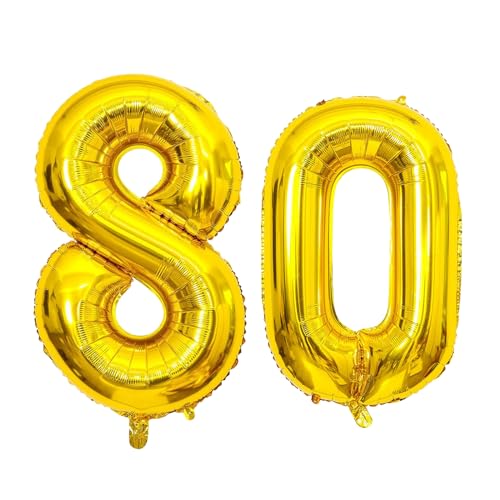 GoldRock 80 Geburtstag Luftballon Gold, Zahlen Luftballon 80 Ggeburtstag Deko,16" Folienballons für 80. Geburtstag Frau Mann, 80er Jahre Deko,80. Geburtstag Deko,Ballons 80 für Jubiläum Hochzeit Party von GoldRock
