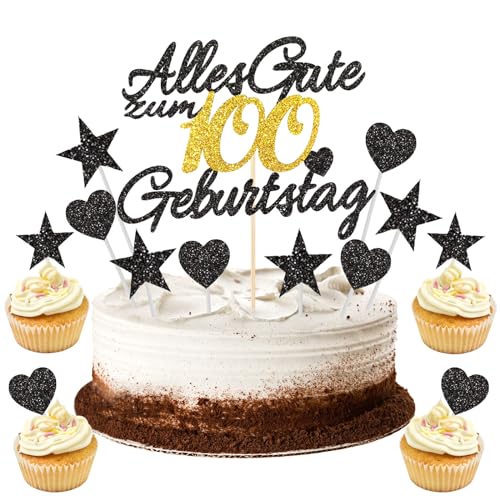 GoldRock 11 Stk Torten Deko 100. Geburtstag Mann Frau, Tortendeko, Kuchendeko, Alles Gute zum Geburtstag, Cake Topper 100 Jahre von GoldRock