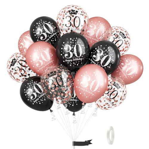 GoldRock 30. Geburtstag Luftballons Set, 15 Stück, Schwarz und Roségold mit Konfetti Luftballons (Schwarz Rosa, 30. Geburtstag) von GoldRock