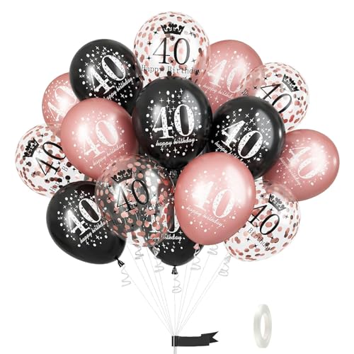 GoldRock 40. Geburtstag Luftballons Set, 15 Stück, Schwarz und Roségold mit Konfetti Luftballons (Schwarz Rosa, 40. Geburtstag) von GoldRock