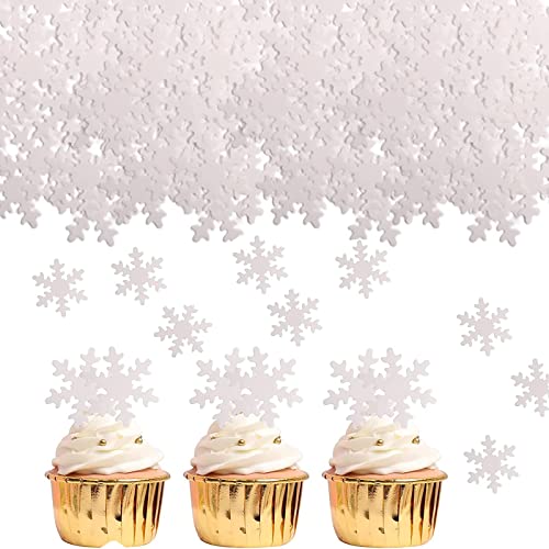 GoldRock 50 Pack Edible Snowflake Cake Toppers, Tortendeko Essbar Schneeflocken, Schneeflocke Frozen Tortendeko,Weiße Schneeflocken Deko Kuchen,Esspapier Tortendeko, Essbare Schneeflocken für Torte von GoldRock