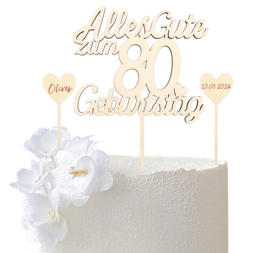 GoldRock Tortendeko 80. Geburtstag für Mann und Frau - Holz Kuchendeko, Alles Gute zum 80. Cake Topper, Kuchen Deko von GoldRock