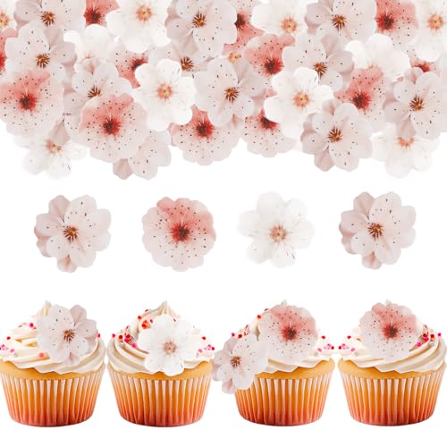 GoldRock Essbare Blüten Tortendeko,48 Stk Kirschblüten Deko Torte,Essbare Blumen für Torte,Esspapier Blumen Kuchen Deko,Blüten Tortendeko Essbar Hochzeit,Babyparty,Geburtstag von GoldRock