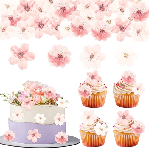 GoldRock Essbare Blüten Tortendeko,48 Stk Kirschblüten Deko Torte,Essbare Blumen für Torte,Esspapier Blumen Kuchen Deko,Blüten Tortendeko Essbar Hochzeit,Babyparty,Geburtstag, Zuckerblumen für Torten von GoldRock