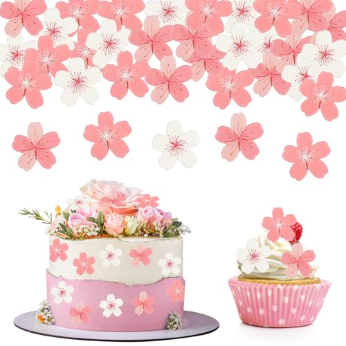 Essbare Tortendeko Blumen, 60 Stk für Kuchen, Kirschblüte Esspapier Cupcake, Essbare Blüten für Hawaii, Hochzeit, Babyparty, Geburtstag Deko von GoldRock