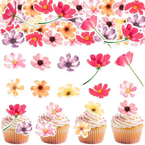 GoldRock Essbare Blüten Tortendeko, 52 Stück Essbare Blumen für Torte, Blüten Tortendeko Essbar für Hochzeit,Babyparty,Geburtstag, Esspapier Zuckerblumen für Torten,Blumen Deko Torte, Kuchendekoration von GoldRock