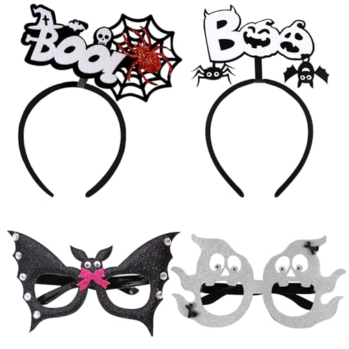 GoldRock Halloween Deko Haarreif Brillen Set, 4 Stk Haarreifen Brille Deko Halloween, Spinnen Kürbis Deko Haarband,Fledermaus Geist Brille Horror Deko, Halloween Kostüm Accessoires für Halloween Party GoldRock Halloween Deko Haarreif Brillen Set, 4 Stk Haarreifen Brille Deko Halloween, Spinnen Kürbis Deko Haarband,Fledermaus Geist Brille Horror Deko, Halloween Kostüm Accessoires für Halloween Party von GoldRock