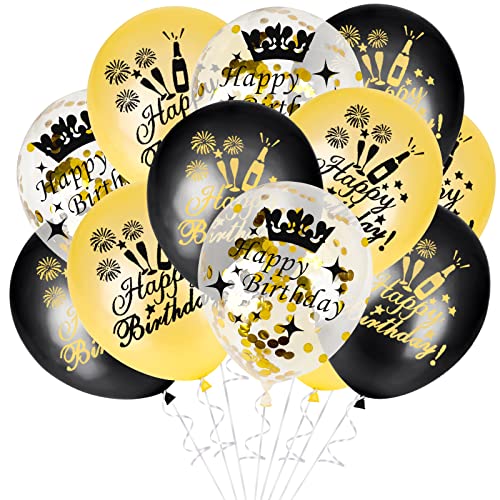 GoldRock Happy Birthday Ballon, 15 Stück Luftballons Geburtstag, Happy Birthday Luftballon Gold Schwarz, Ballons Geburtstag Set, Konfetti Geburtstagsballon Kinder Frau Mann für Party/Tisch Dekoration GoldRock Happy Birthday Ballon, 15 Stück Luftballons Geburtstag, Happy Birthday Luftballon Gold Schwarz, Ballons Geburtstag Set, Konfetti Geburtstagsballon Kinder Frau Mann für Party/Tisch Dekoration von GoldRock