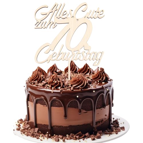GoldRock Holz Torten Deko 70. Geburtstag für Mann und Frau - Tortendeko für Männer und Frauen - Kuchendeko Alles Gute zum 70. - Cake Topper 70 Jahre von GoldRock