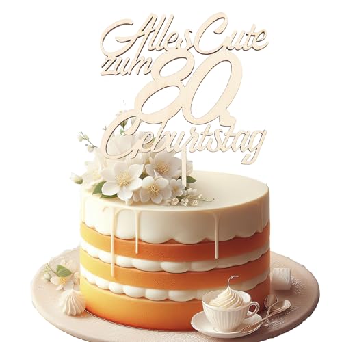 GoldRock Holz Torten Deko 80. Geburtstag Mann Frau, Tortendeko Männer, Kuchendeko Alles Gute zum 80., Frauen Kuchen Deko, Cake Topper 80 Jahre von GoldRock