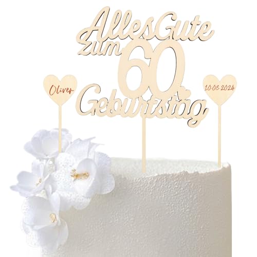 GoldRock Holz Tortendeko 60. Geburtstag für Frau und Mann - Alles Gute zum 60. Kuchendeko Cake Topper - Cupcake Topper von GoldRock