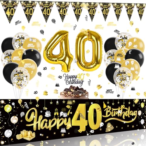 40. Geburtstag Deko Set für Männer und Frauen - Lichterkette, Streudeko, Luftballons, Kuchen-Deko, Konfetti, Girlande von GoldRock