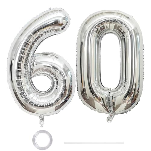 GoldRock XXL Luftballon 60 Geburtstag Deko Silber, 40 Zoll Ballon Deko 60 Geburtstag Frau Mann, Zahlen Luftballons Geburtstage 60, Geburtstagsdeko 60 Jahre,Folienballon 60 für Jubiläum,60 Luftballon von GoldRock