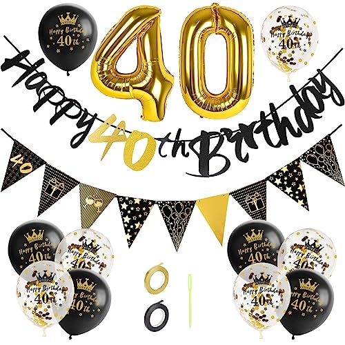 GoldRock 40. Geburtstag Deko Set für Männer und Frauen - Luftballons, Happy Birthday Girlande, Folienballon Zahl 40 - Schwarz Gold von GoldRock