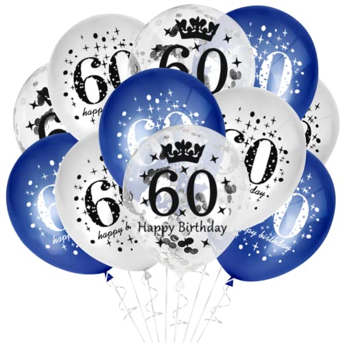 GoldRock Luftballons 60. Geburtstag Blau, 15 Stück Ballons für Mann und Frau, Deko Set Silber, 60 Jahre Dekoration von GoldRock