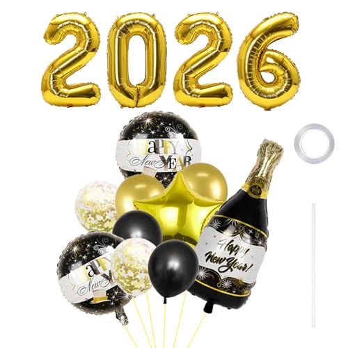 GoldRock Luftballons Silvester Deko 2026 Set,Deko Silvester Ballons,Happy New Year Deko,Folienballon Neujahr Luftballon Dekoration,Neujahr Party Deko Luftballon (Weinflasche – Stil) von GoldRock
