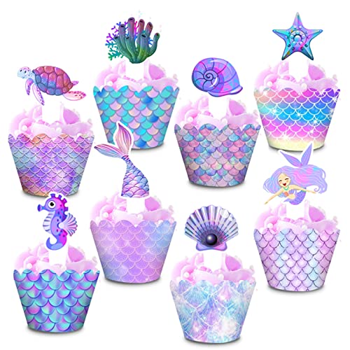 GoldRock Meerjungfrau Geburtstag Deko Set,16 Stück Meerjungfrau Tortendeko und 16 Stück Cupcake Wrapper, Muffin Deko Geburtstag für Kindergeburtstag, BabyShower, Hochzeit, Kuchen,Dessertdekoration GoldRock Meerjungfrau Geburtstag Deko Set,16 Stück Meerjungfrau Tortendeko und 16 Stück Cupcake Wrapper, Muffin Deko Geburtstag für Kindergeburtstag, BabyShower, Hochzeit, Kuchen,Dessertdekoration von GoldRock