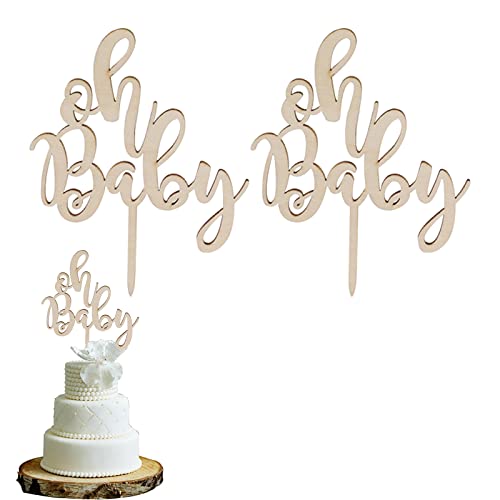 2 Stück Oh Baby Cake Topper Holz, GoldRock Oh Baby Deko, Oh Baby Kuchen Topper, Tortendeko Baby Shower Deko, Cake Topper Taufe, Cake Topper Baby Mädchen Junge für Baby Geburtstag Babyparty Partydeko von GoldRock