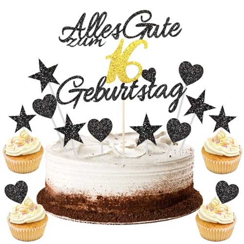 GoldRock Tortendeko 16. Geburtstag, 11 Stück Sweet 16 Kuchen Deko, Glitter Kuchendeko für Mädchen und Jungen GoldRock Tortendeko 16. Geburtstag, 11 Stück Sweet 16 Kuchen Deko, Glitter Kuchendeko für Mädchen und Jungen von GoldRock