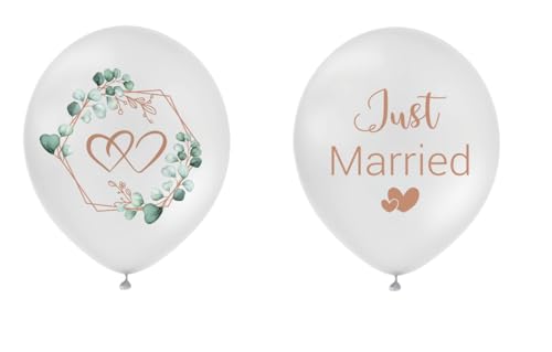 Just Married Hochzeit Ballons, 30 Stück Weiß mit Roségold und Eukalyptus Design, Hochzeitsdekoration Set mit Ballonband Just Married Hochzeit Ballons, 30 Stück Weiß mit Roségold und Eukalyptus Design, Hochzeitsdekoration Set mit Ballonband von GoldRock