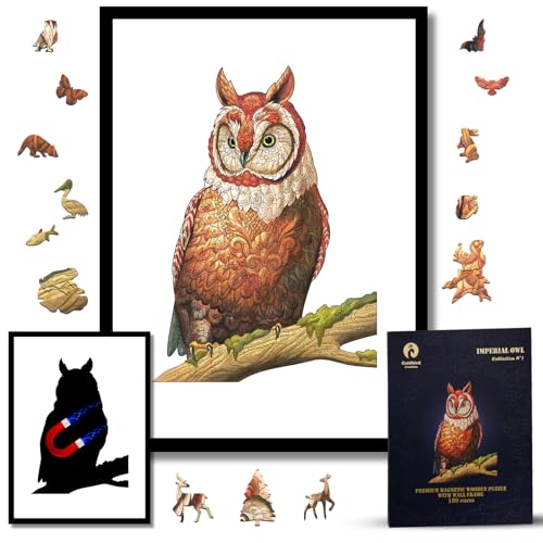 Holzpuzzle Erwachsene Mit Rahmen | Magnetische holzpuzzle für Erwachsene | Puzzle Tiere Eule | wanddeko Wohnzimmer | Jahrestag Geschenk (Imperial Owl) von Goldbird Creations