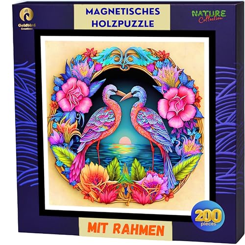 Holzpuzzle Erwachsene Mit Rahmen - Magnetische HolzPuzzles Tiere 200 Teile - Holz Puzzle erwachsen Schwer- Wooden Puzzle - Wanddeko Wohnzimmer - Geburtstags Weihnachten Geschenke (Romantic Birds) von Goldbird Creations