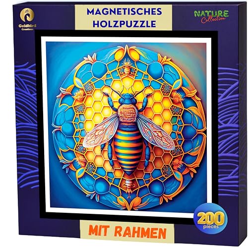 Holzpuzzle Erwachsene Mit Rahmen - Magnetische HolzPuzzles Tiere 200 Teile - Holz Puzzle erwachsen Schwer- Wooden Puzzle - Wanddeko Wohnzimmer - Geburtstags Weihnachten Geschenke (Buzzing Bee) von Goldbird Creations