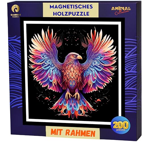 Holzpuzzle Mit Rahmen Für Erwachsene - Magnetische Holz Puzzle Tiere 200 Teile - Wooden Puzzle - Puzzle Holz Erwachsen Schwer - Wanddeko Wohnzimmer - Geburtstags Weihnachten Geschenke - Adler (Eagle) von Goldbird Creations