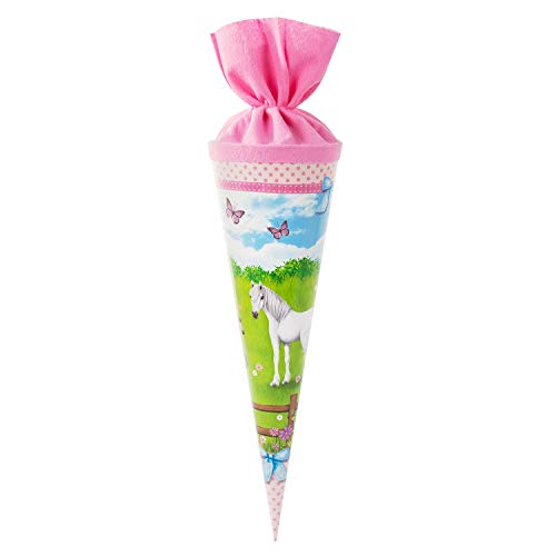 goldbuch 93076 Geschwisterschultüte mit Pferdeweide Motiv, Zuckertüte 35 cm, Schultüte aus Lackkarton, Geschenkverpackung für viele Anlässe, Geschwistertüte zur Einschulung von goldbuch