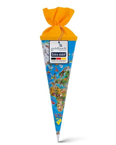 goldbuch 93070 Geschwisterschultüte mit Weltkarte Motiv, Zuckertüte 35 cm, Schultüte aus Lackkarton, Geschenkverpackung für viele Anlässe, Geschwistertüte zur Einschulung von goldbuch