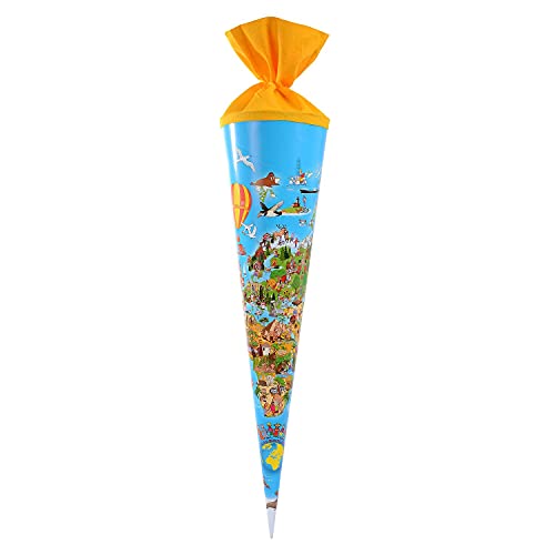 goldbuch 97 070 Schultüte Geschenktüte, Zuckertüte, Geschenkverpackung zum Schulanfang, Kostümaccessoire, Geschwistertüte aus Lackkarton, Papier, Hellblau - Motiv Weltkarte, 70 cm von goldbuch